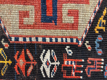 4'4"x6'4" Antique Hand-knotted Wool Geometric Caucasian Area Rug - Russian 4x6