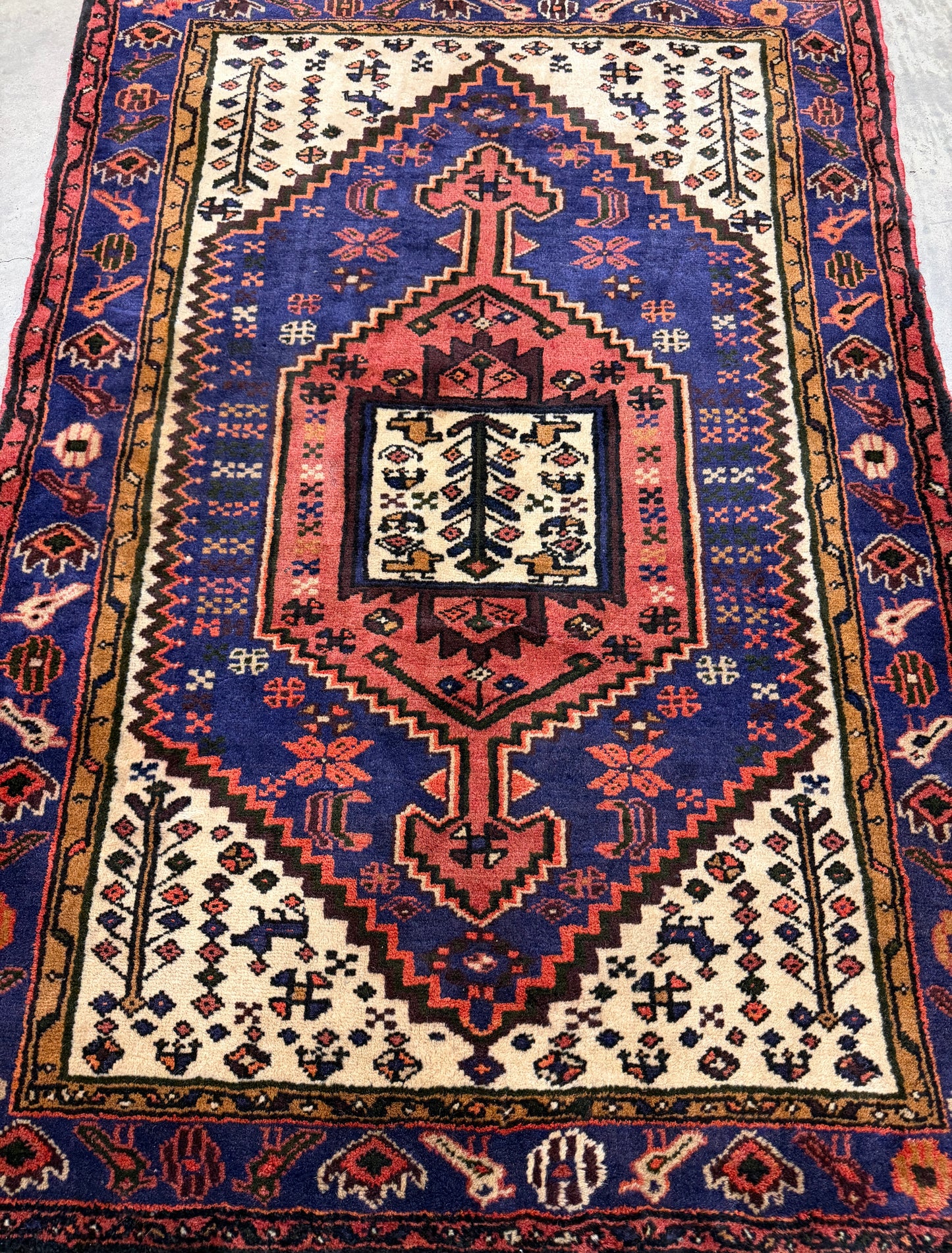 3’4”x5’ Hand-Knotted Wool Hamadan Persian Rug 3x5 Blue Handmade Carpet