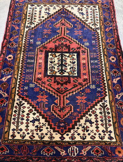 3’4”x5’ Hand-Knotted Wool Hamadan Persian Rug 3x5 Blue Handmade Carpet
