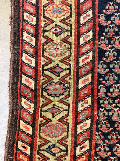 3’x13’9” Antique Hand-Knotted Wool Malayer Persian Runner 3x13 Handmade Blue Green Carpet