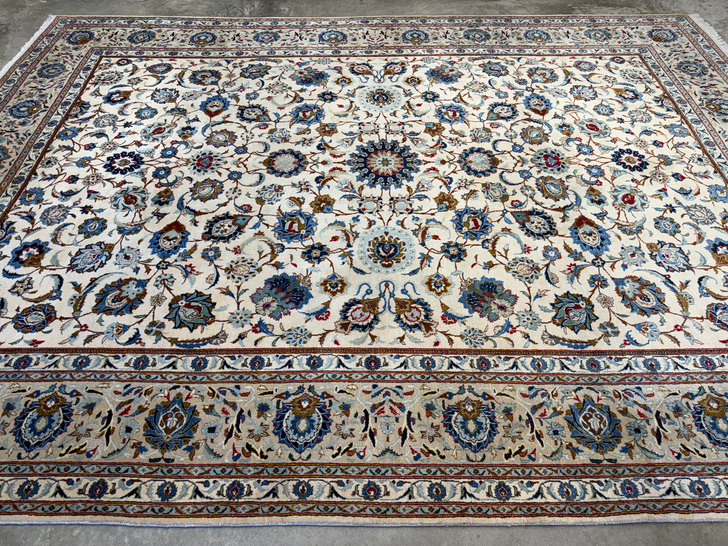 9’9”x13’1” Antique Hand-Knotted Persian Kashan All-over Signed Sanaee Area Rug