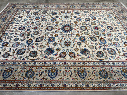 9’9”x13’1” Antique Hand-Knotted Persian Kashan All-over Signed Sanaee Area Rug