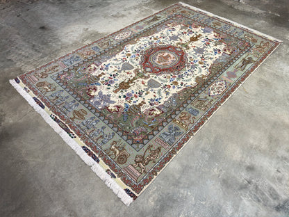 Hand-Knotted Pictorial 60 Raj Persian Tabriz Rug - 6'6"x10'2"