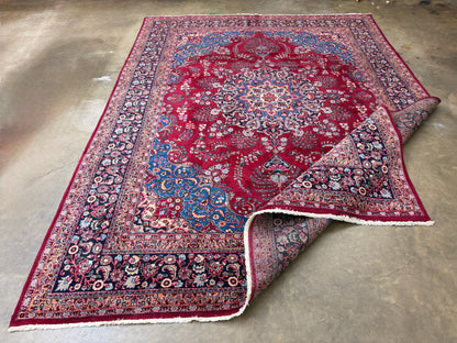 9’7”x12’6” Vintage Hand-Knotted Wool Sarouk Persian Rug 9x12 Red Handmade Carpet