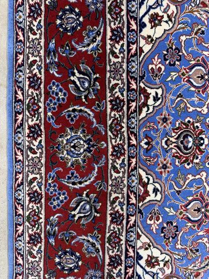 4’6”x7’9” Hand-Knotted Fine Wool & Silk Isfahane Area Rug - Blue 4x8