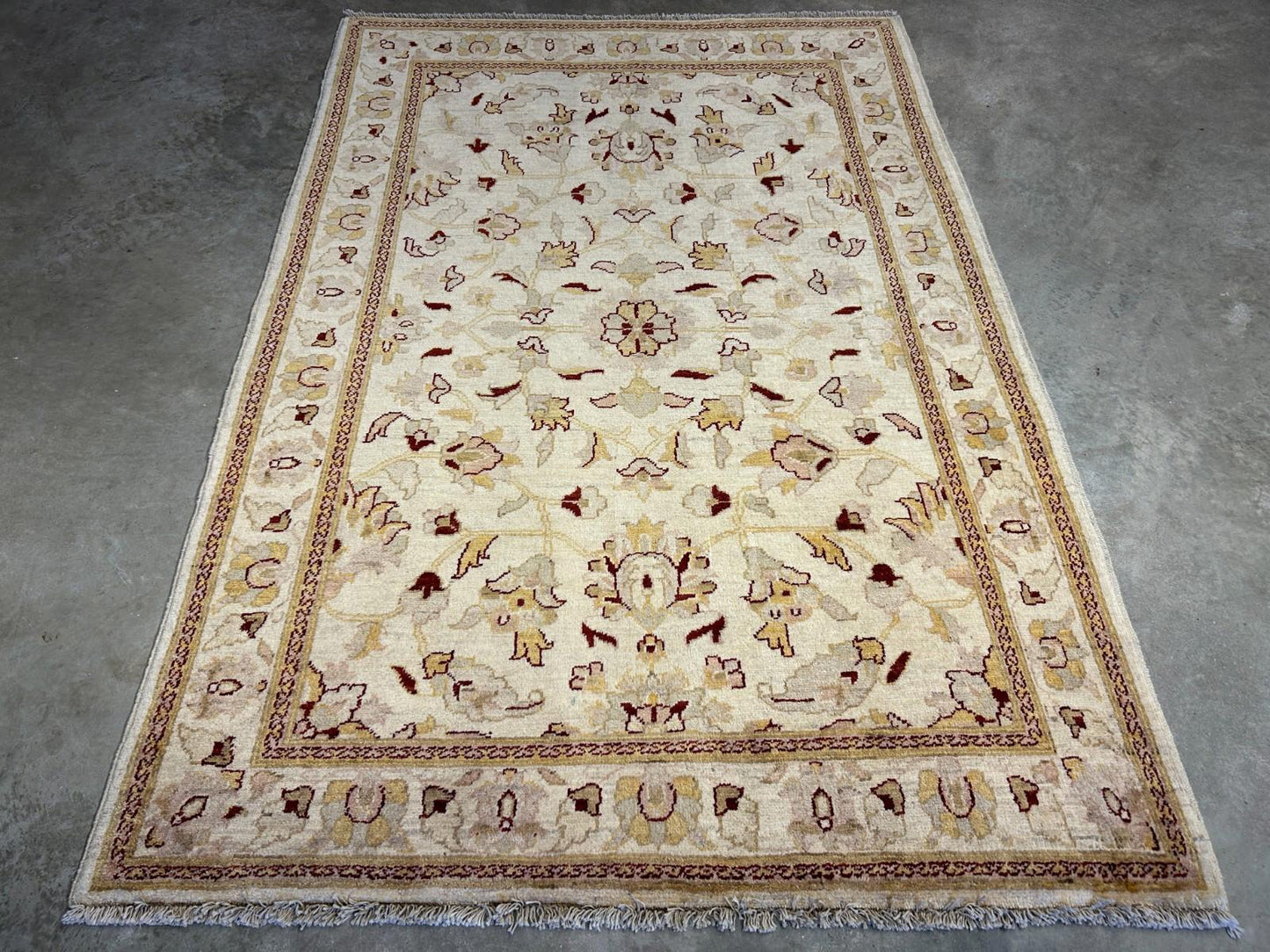4'3"x6'1" Hand-knotted Wool All-Over Area Rug - Handmade Carpet Beige 4x6