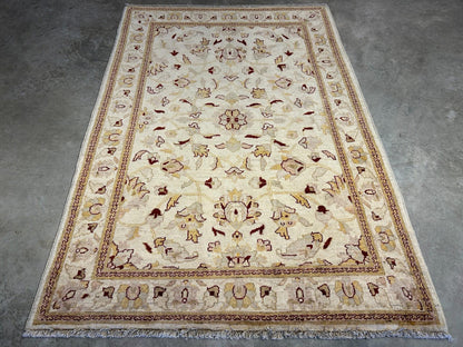 4'3"x6'1" Hand-knotted Wool All-Over Area Rug - Handmade Carpet Beige 4x6