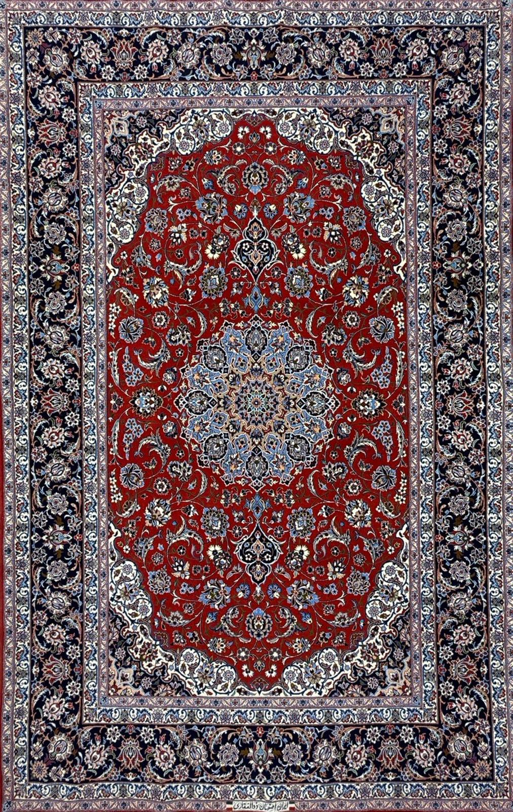 5’x8’ Hand-Knotted Fine Wool & Silk Isfahane Zolfaghari Area Rug - Red Signed