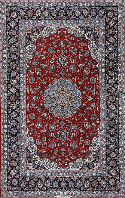 5’x8’ Hand-Knotted Fine Wool & Silk Isfahane Zolfaghari Area Rug - Red Signed