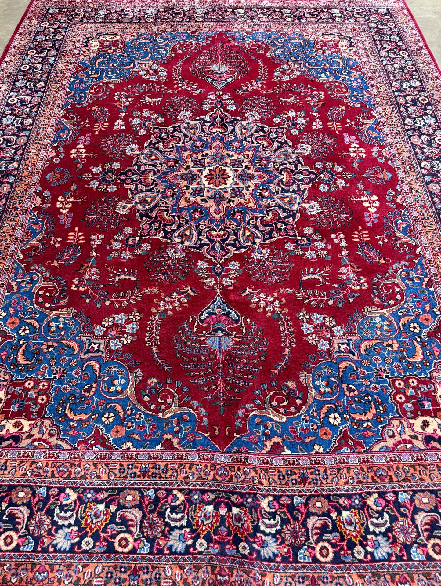 9’7”x12’6” Vintage Hand-Knotted Wool Sarouk Persian Rug 9x12 Red Handmade Carpet