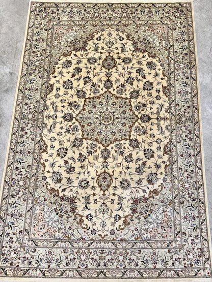 3x5 Luxurious Fine Hand-Knotted 100% Silk Persiane Qume Rug Handmade Beige