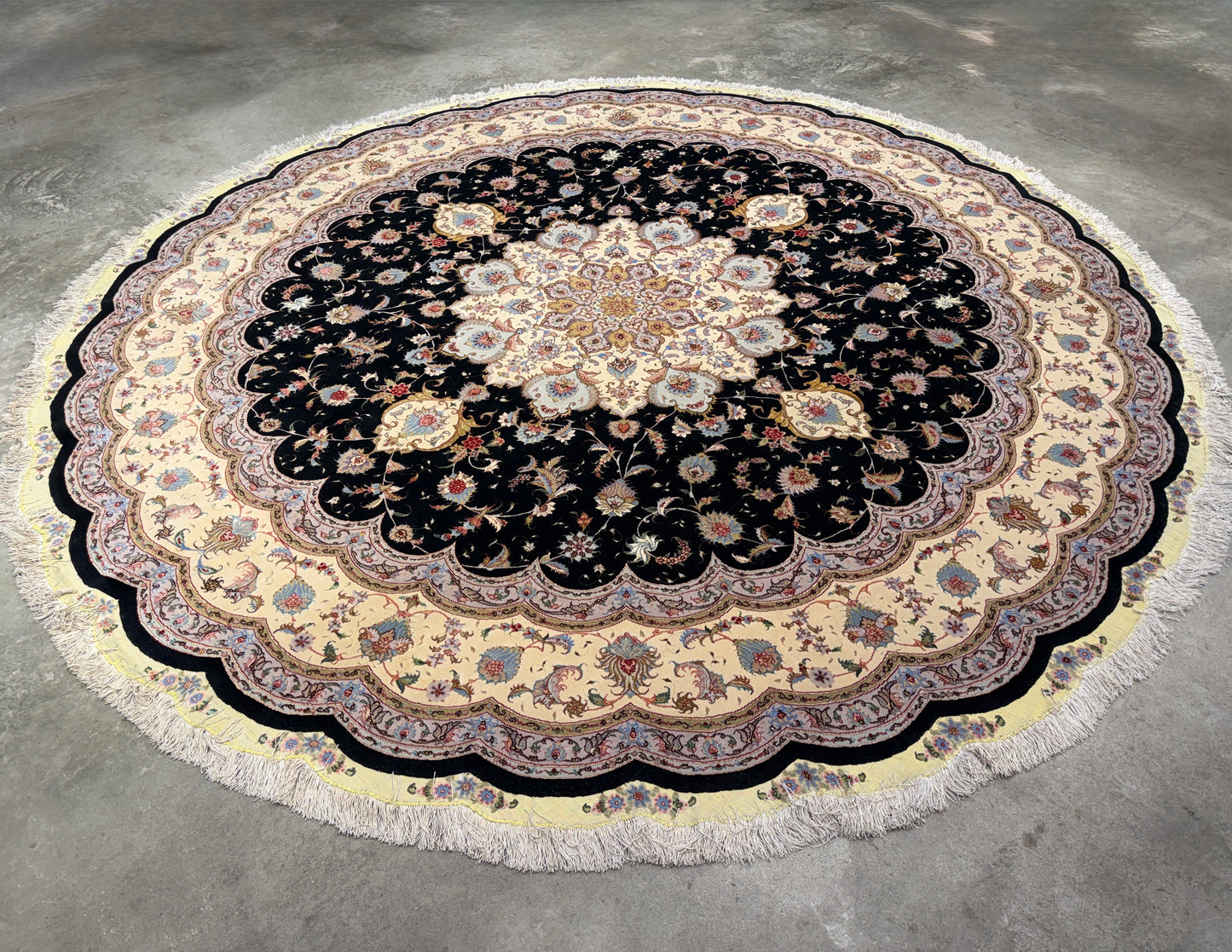 10’ Diameter Very Fine Hand-Knotted Wool & Silk Round Tabriz Persian Rug - 10x10 Handmade Carpet