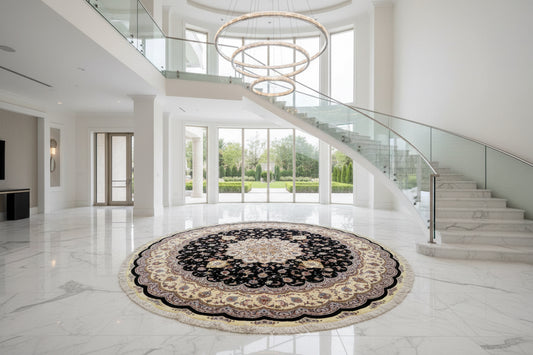 10’ Diameter Very Fine Hand-Knotted Wool & Silk Round Tabriz Persian Rug - 10x10 Handmade Carpet