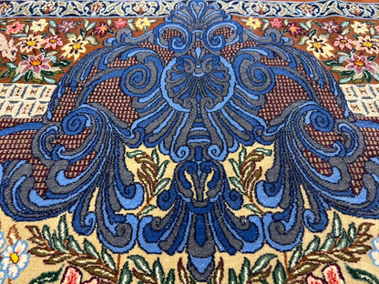 3’9”x5’11” Hand-Knotted Fine Wool & Silk Isfahane Pictorial Area Rug - Carpet