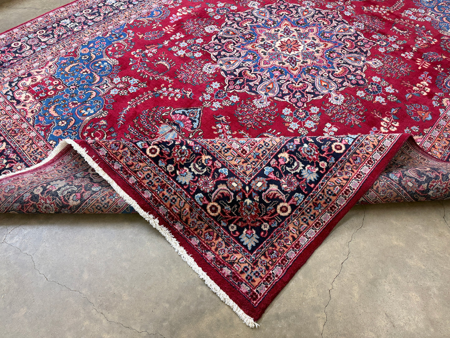 9’7”x12’6” Vintage Hand-Knotted Wool Sarouk Persian Rug 9x12 Red Handmade Carpet