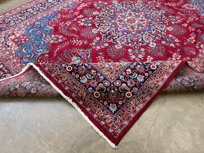 9’7”x12’6” Vintage Hand-Knotted Wool Sarouk Persian Rug 9x12 Red Handmade Carpet