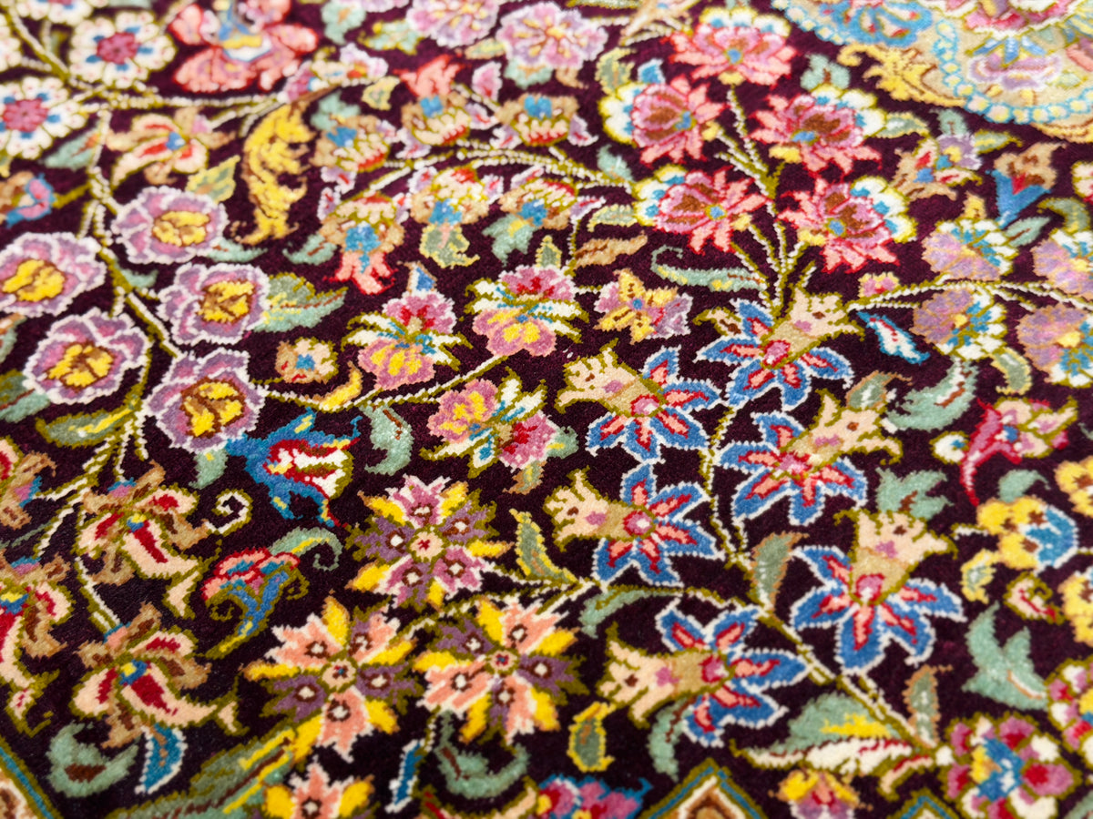 Hand-Knotted Silk Persian Qum Rug - Signed Moghaddammanesh - 3’4”x5’