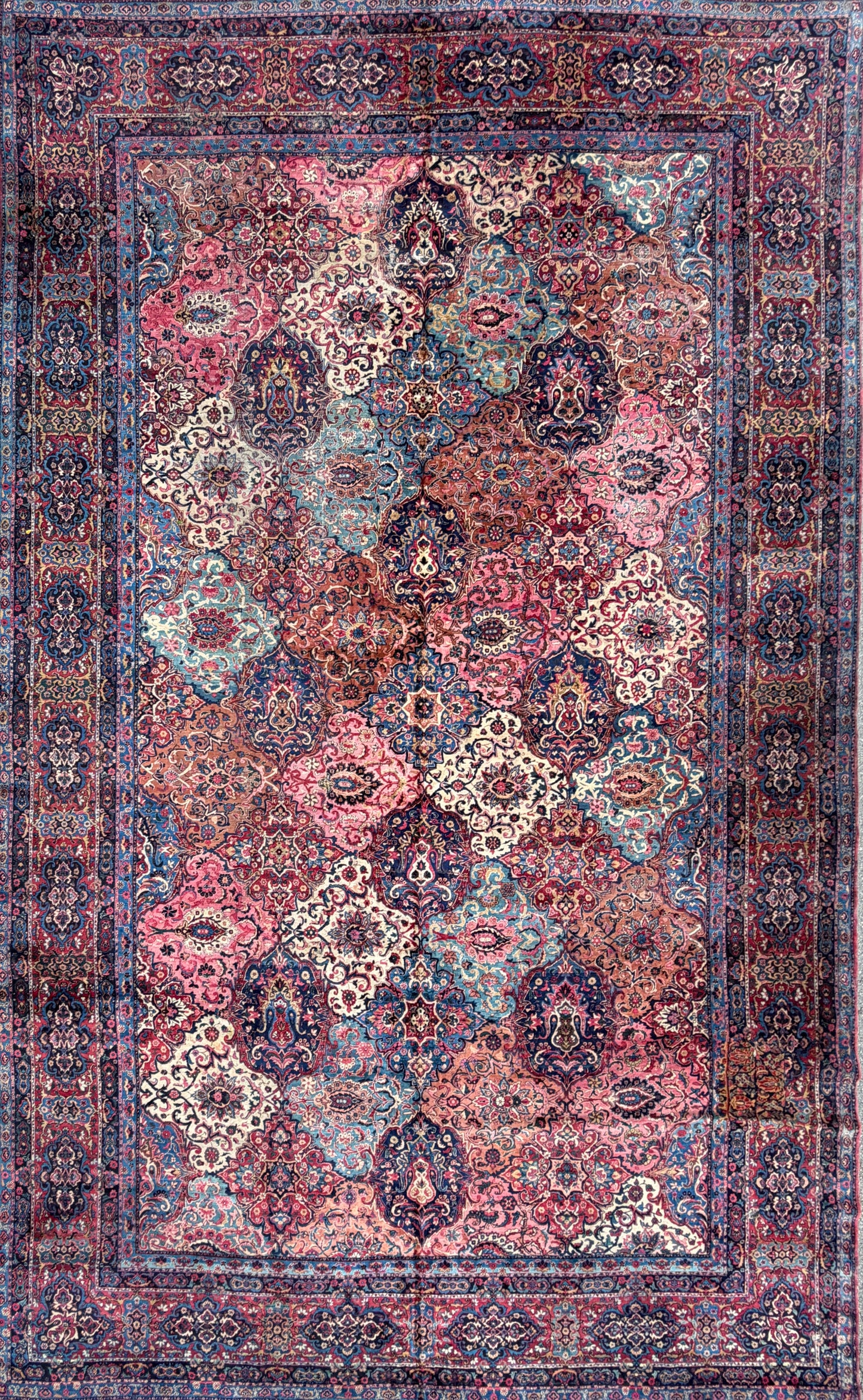 13’6”x21’10” Antique Hand-Knotted Very Fine Wool Persian Kerman Area Rug