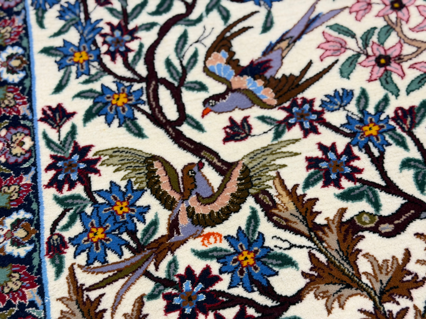 Hand-Knotted Persian Isfahan Rug -Garden of Birds- 3’8”x5’6”