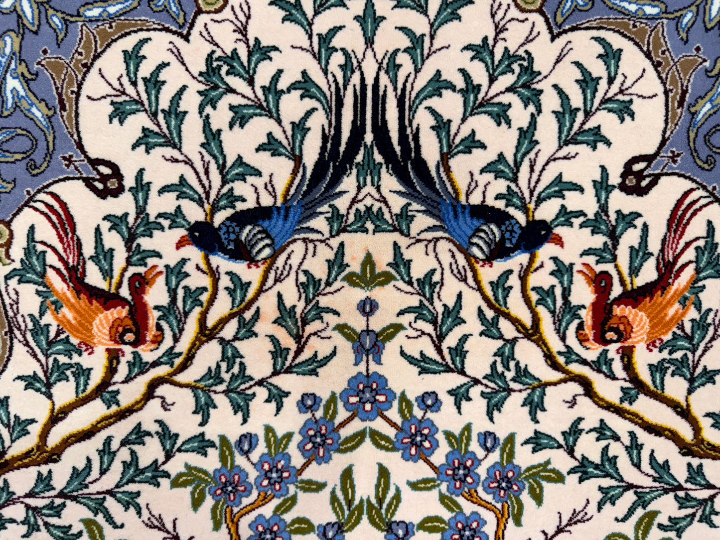 Hand-Knotted Persian Isfahan Rug -Garden of Birds- Signed Emadi - 3’7”x5’9”