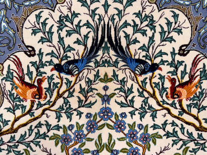 Hand-Knotted Persian Isfahan Rug -Garden of Birds- Signed Emadi - 3’7”x5’9”