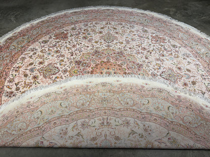 10’ Diameter Very Fine Hand-Knotted Wool & Silk Round Tabriz Persian Rug - 10x10 Handmade Carpet