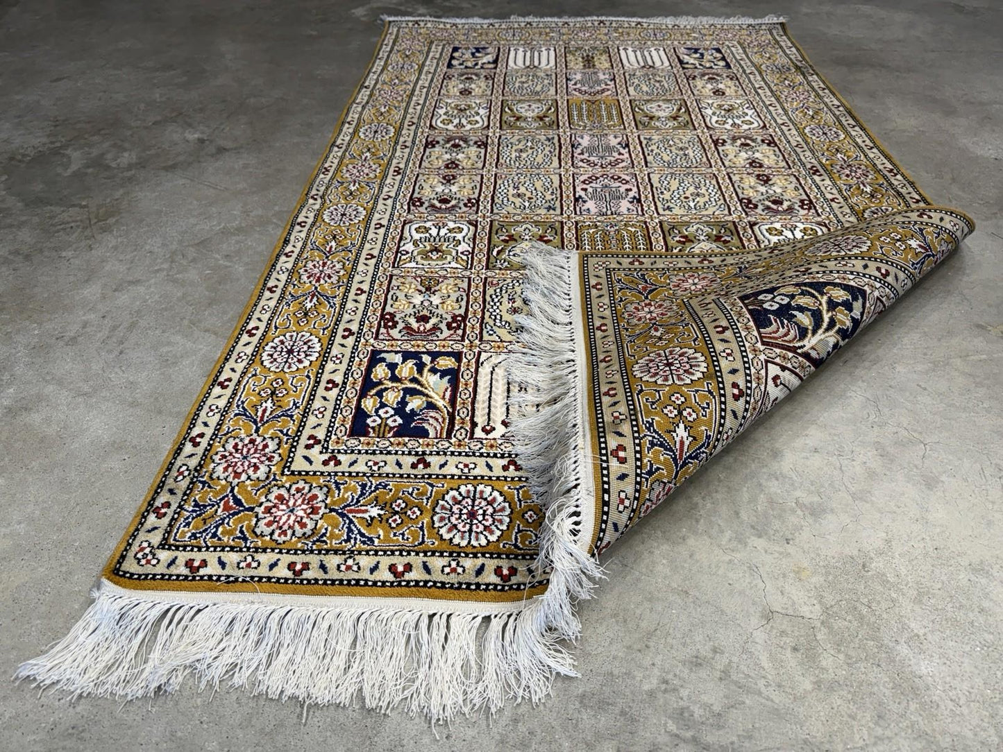 3x5 Luxurious Fine Hand-Knotted 100%Silk Persiane Qume Rug Handmade Gold