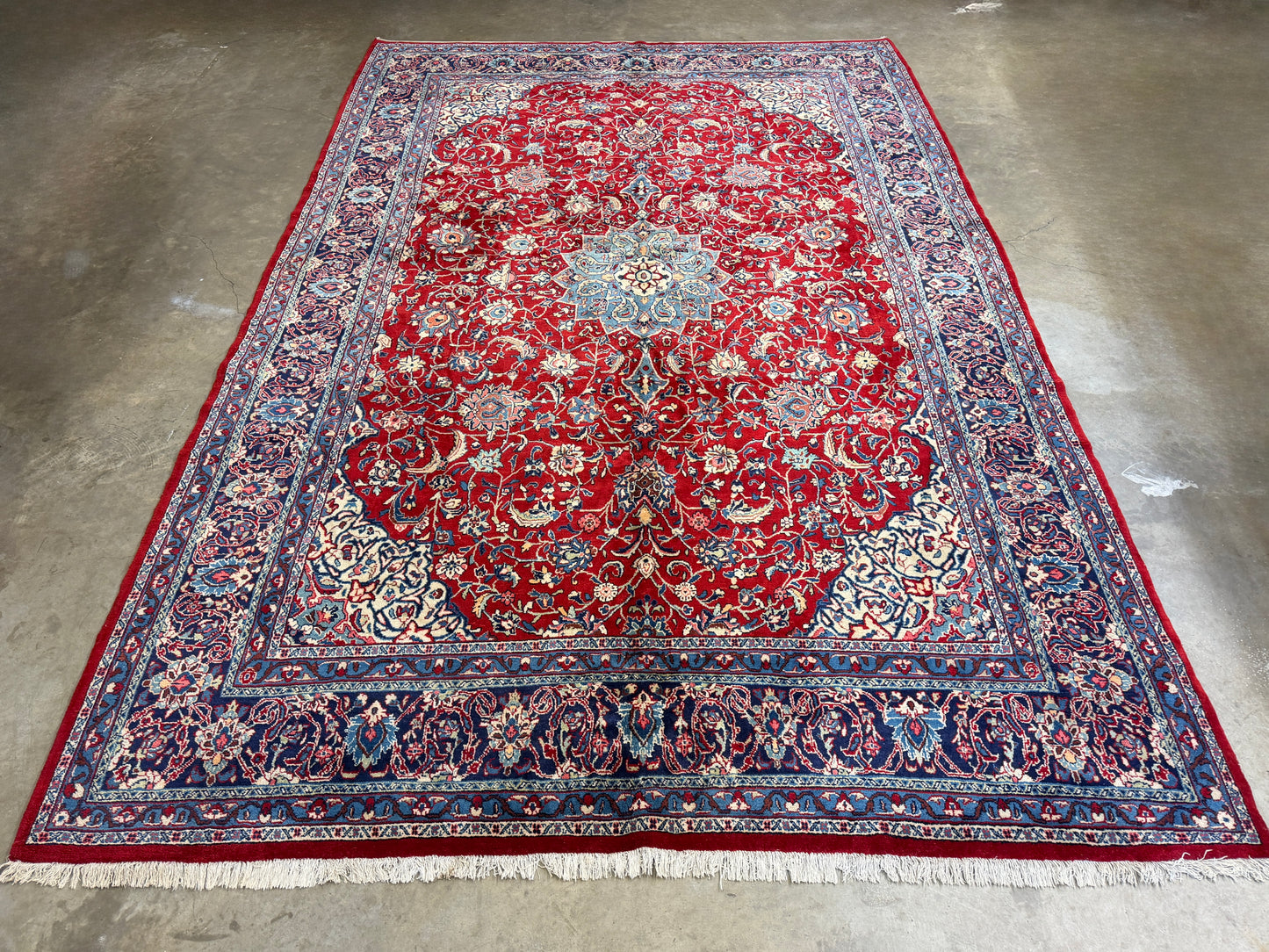 8’4”x12’8” Hand-Knotted Wool Sarouk Persian Rug 8x12 Red Handmade Carpet
