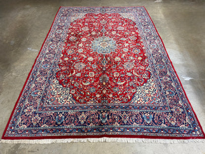 8’4”x12’8” Hand-Knotted Wool Sarouk Persian Rug 8x12 Red Handmade Carpet