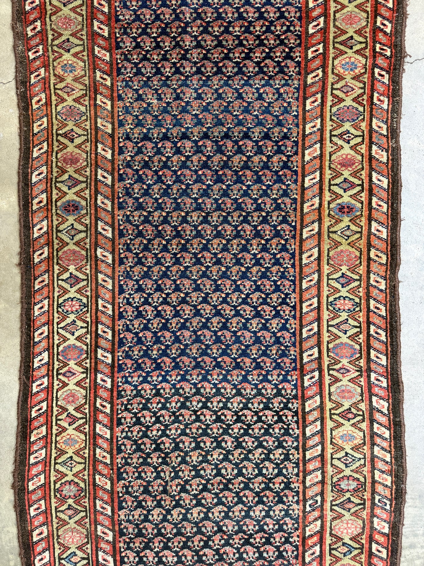 3’x13’9” Antique Hand-Knotted Wool Malayer Persian Runner 3x13 Handmade Blue Green Carpet