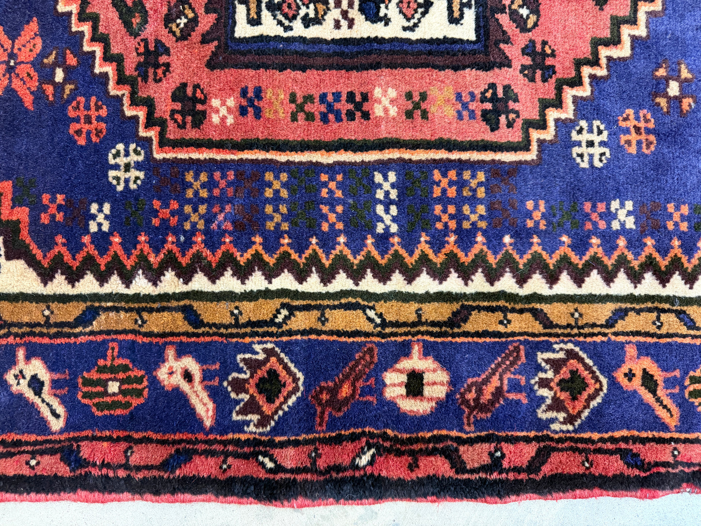 3’4”x5’ Hand-Knotted Wool Hamadan Persian Rug 3x5 Blue Handmade Carpet