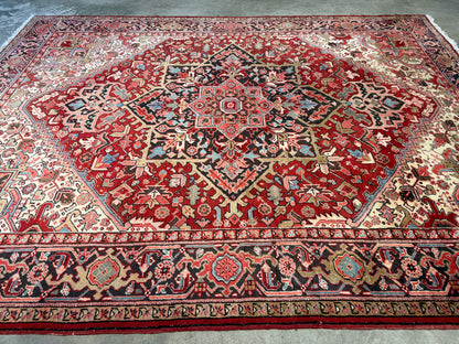 8’3”x11” Hand-Knotted Persian Heriz Wool Area Rug