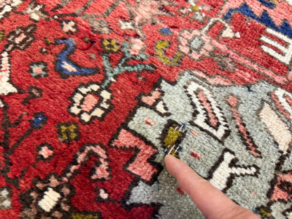 3’10”x10’10” Antique Hand-Knotted Wool Heriz Persian Runner 3x10 Handmade Red Rug