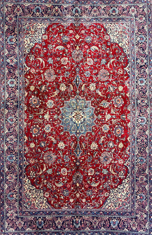 8’4”x12’8” Hand-Knotted Wool Sarouk Persian Rug 8x12 Red Handmade Carpet