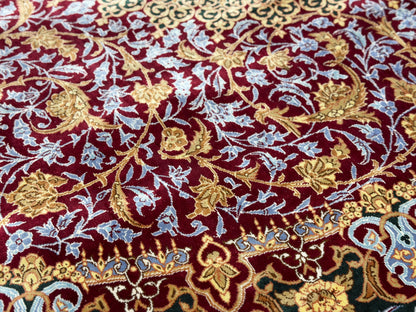 Luxurious Hand-Knotted 100% Silk Persian Qum Rug - Signed Kazemi - 6'6"x10'