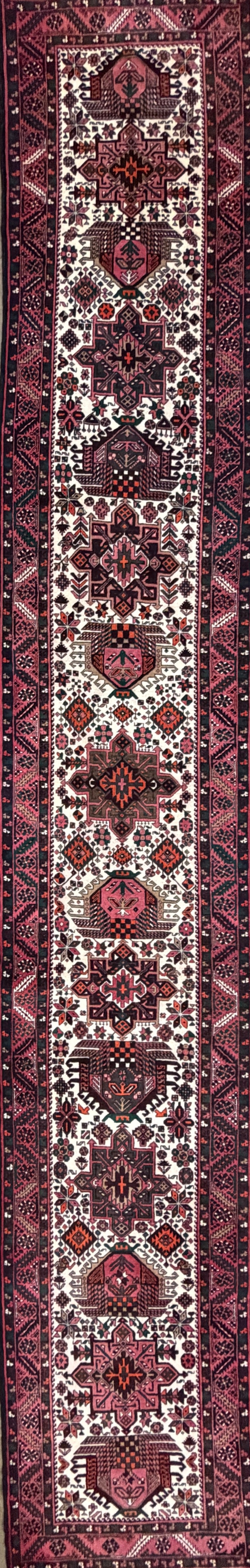 3’1”x18’4” Hand-Knotted Wool Heriz Persian Runner 3x18 Handmade Pink Rug