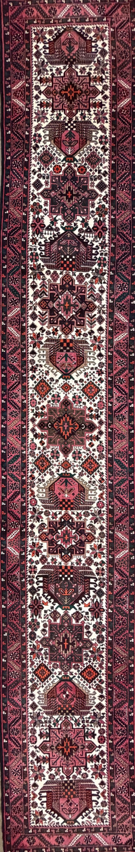 3’1”x18’4” Hand-Knotted Wool Heriz Persian Runner 3x18 Handmade Pink Rug