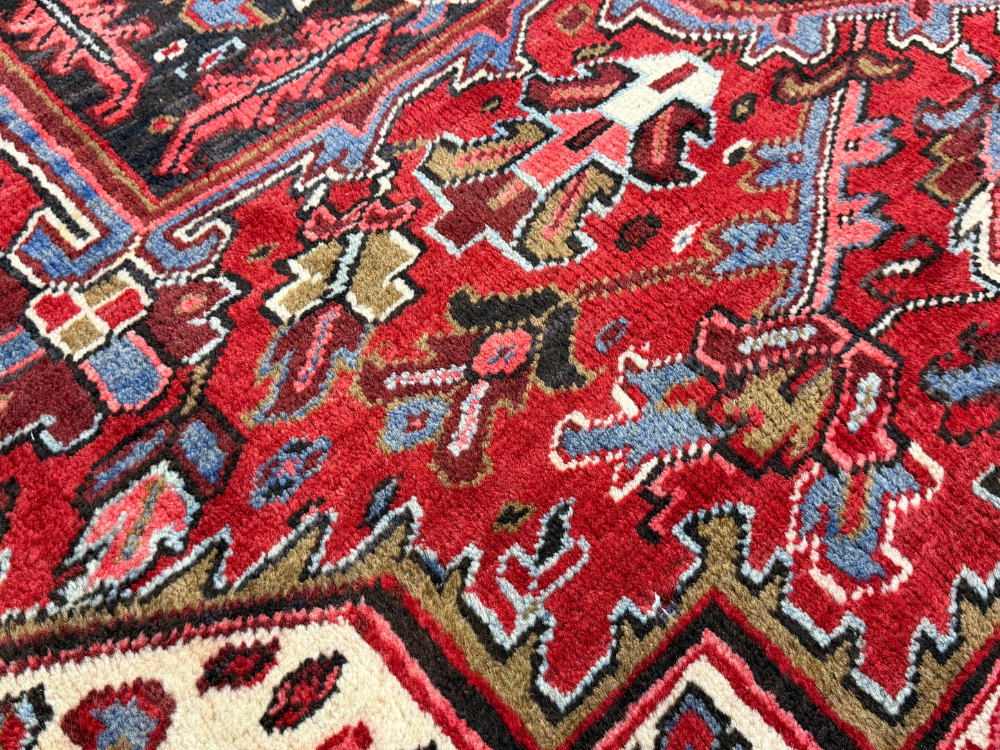 9’7”x13’ Vintage Hand-Knotted Wool Heriz Persian Rug 9x13 Red Handmade Carpet