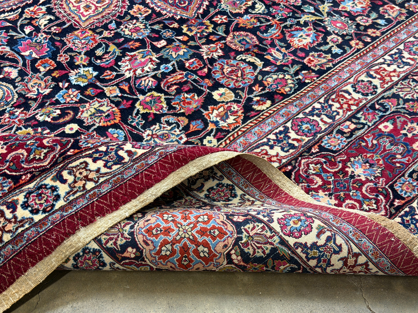 9’9”x13’2” Hand-Knotted Very Fine Antique Wool Persian Mashad Signed Saber Area Rug