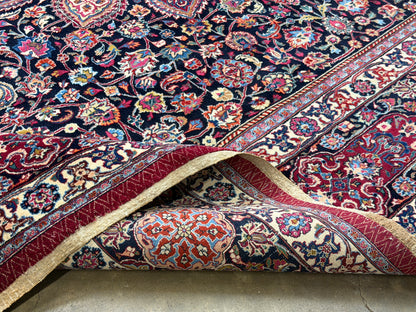 9’9”x13’2” Hand-Knotted Very Fine Antique Wool Persian Mashad Signed Saber Area Rug