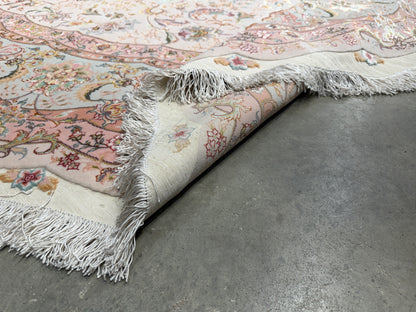 10’ Diameter Very Fine Hand-Knotted Wool & Silk Round Tabriz Persian Rug - 10x10 Handmade Carpet