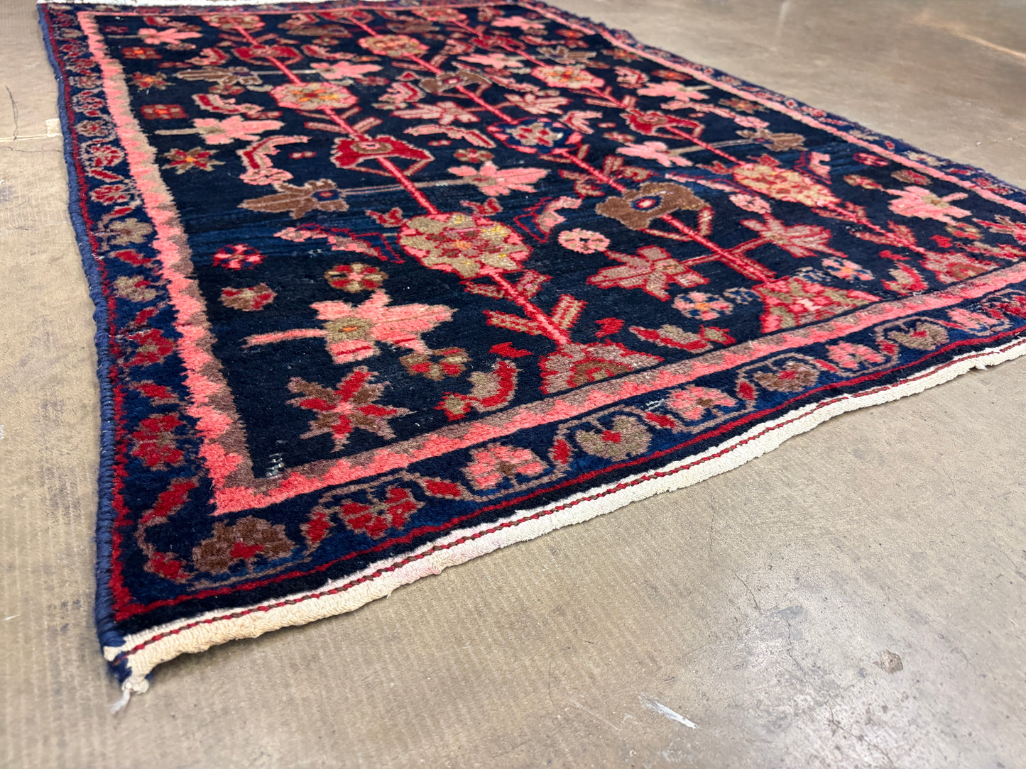 3’6”x4’11” Antique Hand-Knotted Wool Hamadan Persian Rug 3x5 Floral Handmade Carpet