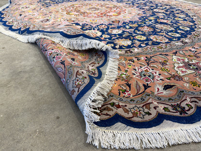 9’6” Diameter Very Fine Hand-Knotted Wool & Silk Round Tabriz Persian Rug - 9x9 Handmade Carpet