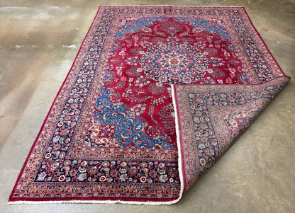 9’7”x12’6” Vintage Hand-Knotted Wool Sarouk Persian Rug 9x12 Red Handmade Carpet