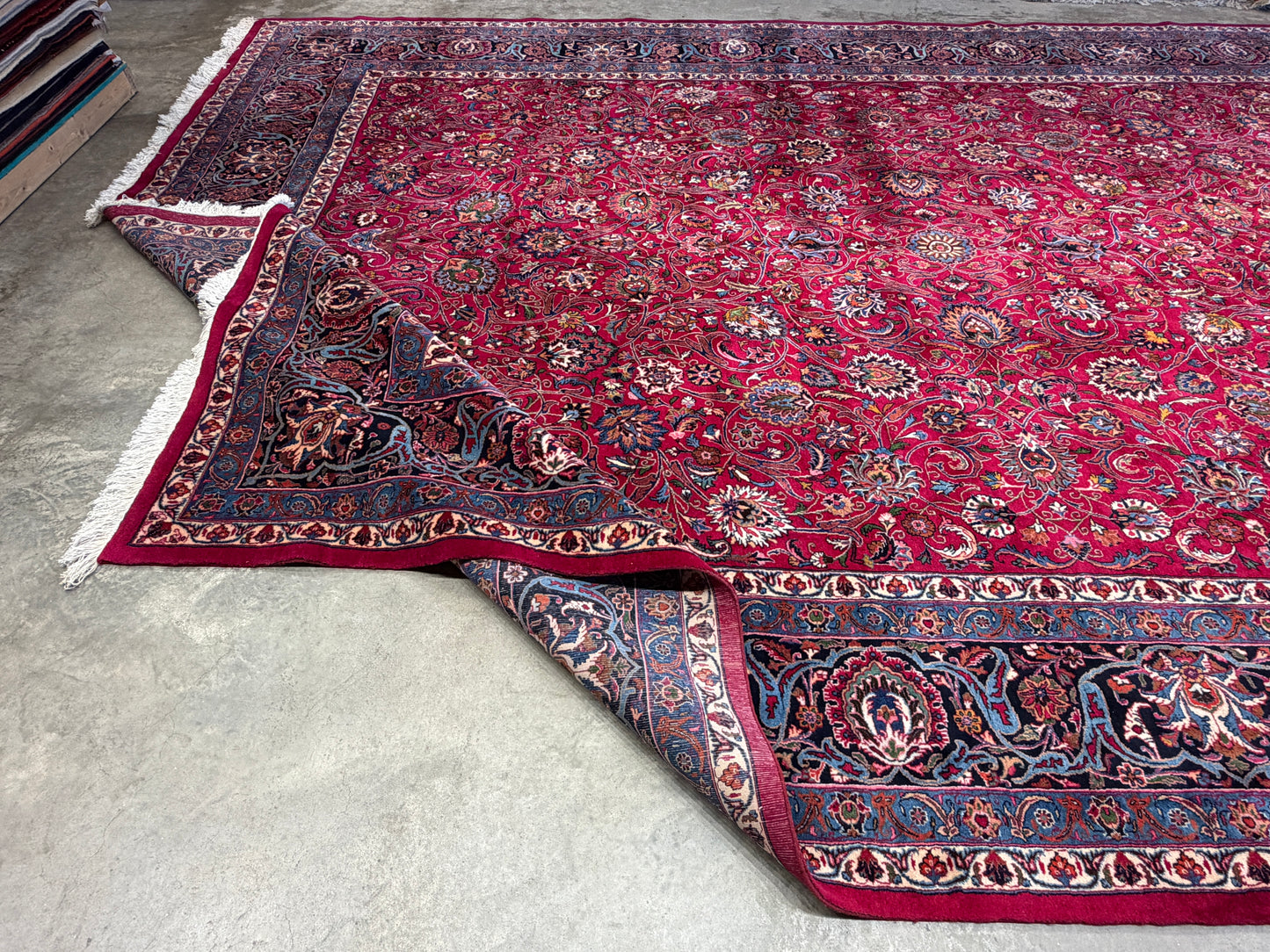 11’6”x16’5” Hand-Knotted Very Fine Wool Persian Mashad Signed Area Rug Handmade