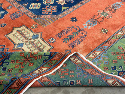 8’10”x11’ Hand-Knotted Wool Kazak Area Rug