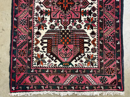 3’1”x18’4” Hand-Knotted Wool Heriz Persian Runner 3x18 Handmade Pink Rug