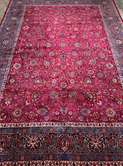 11’6”x16’5” Hand-Knotted Very Fine Wool Persian Mashad Signed Area Rug Handmade