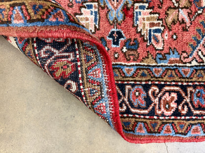 4’3”x4’10” Hand-Knotted Wool Heriz Persian Rug 4x5 Red Handmade Carpet