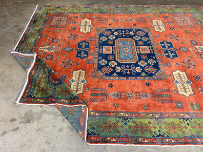 8’10”x11’ Hand-Knotted Wool Kazak Area Rug